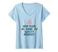 Womens New Year Same Safety Mindset | Motivational Safety Awareness V-Neck T-Shirt