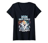 Womens New Year's Eve Funny Wolf Pack 2026 Celebration V-Neck T-Shirt