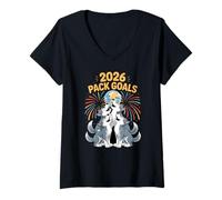 Womens New Year's Eve Funny Wolf Pack 2026 Celebration V-Neck T-Shirt