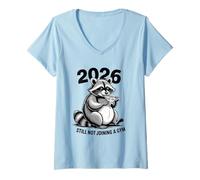 Womens New Years Resolution Raccoon Still Not Joining A Gym 2026 V-Neck T-Shirt