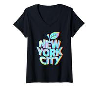Womens New York City Big Apple Retro Style V-Neck T-Shirt