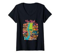 Women's New York City Map Retro Travel Illustration Design V-Neck T-Shirt