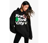 Womens New York City Puff Print Oversized Hoodie - Black - S, Black