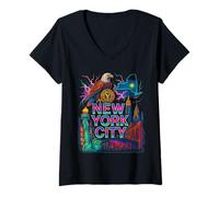 Womens New York City Retro Airbrush City Art V-Neck T-Shirt