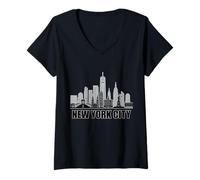 Womens New York City Skyline Heartbeat Statue Of Liberty NY Lover V-Neck T-Shirt