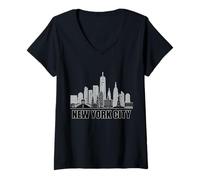 Womens New York City Skyline Heartbeat Statue Of Liberty NY Lover V-Neck T-Shirt