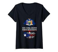 Womens New York Grown with Puerto Rican Roots - Puerto Rico V-Neck T-Shirt