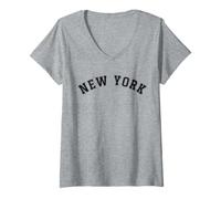 Womens New York, NY Vintage Varsity Sports Navy Text Retro V-Neck T-Shirt