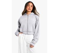 Womens New York Slogan 06 Zip Through Boxy Crop Hoodie - Grey - S, Grey