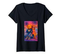 Womens New York Teddy Bear Outfit, I Love New York, New York City V-Neck T-Shirt