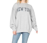 Women's New York Varsity Outlined Graphic Vintage Oversized Crewneck Sweatshirt, Grey, Medium