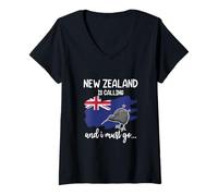 Womens New Zealand Flag New Zealand is Calling & I Must Go Kiwi V-Neck T-Shirt