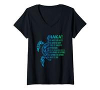 Womens New Zealand Haka Ka Mate Song Turtle Rugby Maori V-Neck T-Shirt
