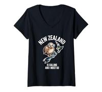 Womens New Zealand is Calling and I Must Go Kiwi Map V-Neck T-Shirt