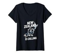 Womens New Zealand is Calling Kiwi Sunglasses Aotearoa Map V-Neck T-Shirt