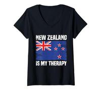 Womens New Zealand is My Therapy Flag Pride V-Neck T-Shirt