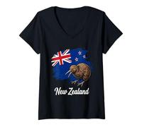 Women's New Zealand Kiwi Bird Flag Aotearoa Pride V-Neck T-Shirt
