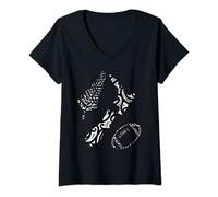 Womens New Zealand Rugby Fern Tribal Maori Pattern V-Neck T-Shirt