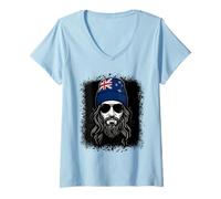 Women's New Zealander Flag Beanie Travel Vacation V-Neck T-Shirt