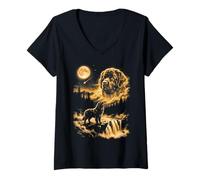 Women's Newfoundland Howling to The Moon V-Neck T-Shirt