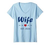 Womens Newlywed Marriage Quote Minimalist Simple Wife Est 2026 V-Neck T-Shirt