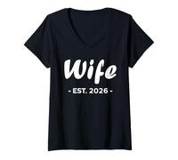 Womens Newlywed Marriage Quote Minimalist Simple Wife Est 2026 V-Neck T-Shirt