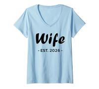 Womens Newlywed Marriage Quote Minimalist Simple Wife Est 2026 V-Neck T-Shirt