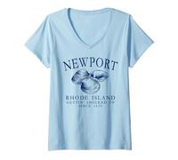 Womens Newport RI Clams Gettin' Shucked Up Since 1639 Navy Blue V-Neck T-Shirt
