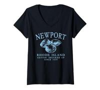 Womens Newport RI Clams Gettin' Shucked Up Since 1639 Pale Blue V-Neck T-Shirt