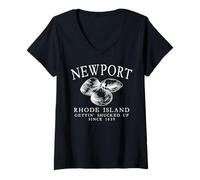 Womens Newport RI Clams Quahog Gettin' Shucked Up Since 1639 White V-Neck T-Shirt