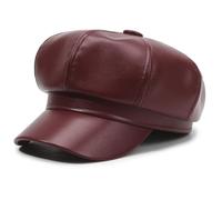 Women's Newsboy Beret, Faux PU Leather Octagonal Beret Hats, Vintage Classic Solid Color Artist Painter Cap, Elegant Casual 8 Panel Cabbie Cap Peaker Hats for Ladies Girls Party Club Daily Outfit
