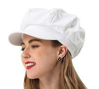 Womens Newsboy Cap Summer Beret Cap- 100% Cotton 8 Panels Vintage Cabbie Hat- Octagonal Visor Cap for Women Girls Ladies Gift, White, Medium