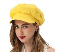 Womens Newsboy Cap Summer Beret Cap- 100% Cotton 8 Panels Vintage Cabbie Hat- Octagonal Visor Cap for Women Girls Ladies Gift, Yellow, Medium
