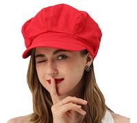 Womens Newsboy Cap Summer Beret Cap- 100% Cotton 8 Panels Vintage Cabbie Hat- Octagonal Visor Cap for Women Girls Ladies Gift, Red, Medium