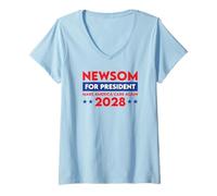Womens Newsom for President Make America Care Again 2028 V-Neck T-Shirt