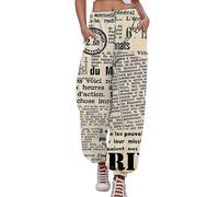 Women's Newspapers Printed Retro Border Women's Leisure Trousers Sports Leisure Haroun Trousers Women's Stretch Trousers Black, beige, M