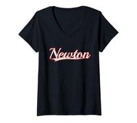Women's Newton Massachusetts Boston Area Vintage Varsity Distressed V-Neck T-Shirt