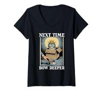 Womens Next Time Bow Deeper Cat in Box Food Bowl Funny Cat V-Neck T-Shirt