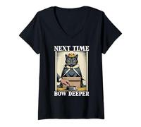 Womens Next Time Bow Deeper Cat in Box Food Bowl Funny Cat V-Neck T-Shirt