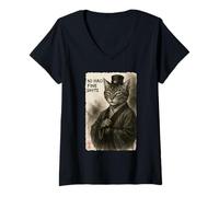 Womens Ni Hao Fine Shyt Funny Meme Cat Sumi-e Japanese Art V-Neck T-Shirt