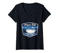 Women's Niagara Falls New York Waterfall Travel Adventure Night Sky V-Neck T-Shirt