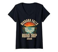 Womens Niagara Falls Road Trip 2025 Vintage Sunset Travel V-Neck T-Shirt