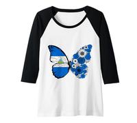 Womens Nicaragua Flag Pride Nicaraguan Roots Butterfly Women Girls Raglan Baseball Tee