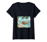 Womens Nice Beach Vacation with Teddy in Hammock Costume V-Neck T-Shirt