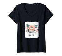Womens Nice Camellia Cutie Costume for Blooming and Flower Season V-Neck T-Shirt