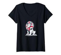 Womens Nice Cartoon Lion for United Kingdom Lovers V-Neck T-Shirt