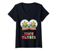 Womens Nice Globes Funny Christmas Rude Snow Globe Festive Fun V-Neck T-Shirt
