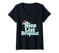 Womens Nice List Dropout Funny Xmas Christmas Costume V-Neck T-Shirt
