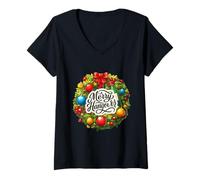 Womens Nice Merry Hangover Costume for Christmas Wreath Lovers V-Neck T-Shirt