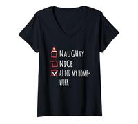 Womens Nice Naughty AI Did My Homework Christmas List Shirt Xmas V-Neck T-Shirt